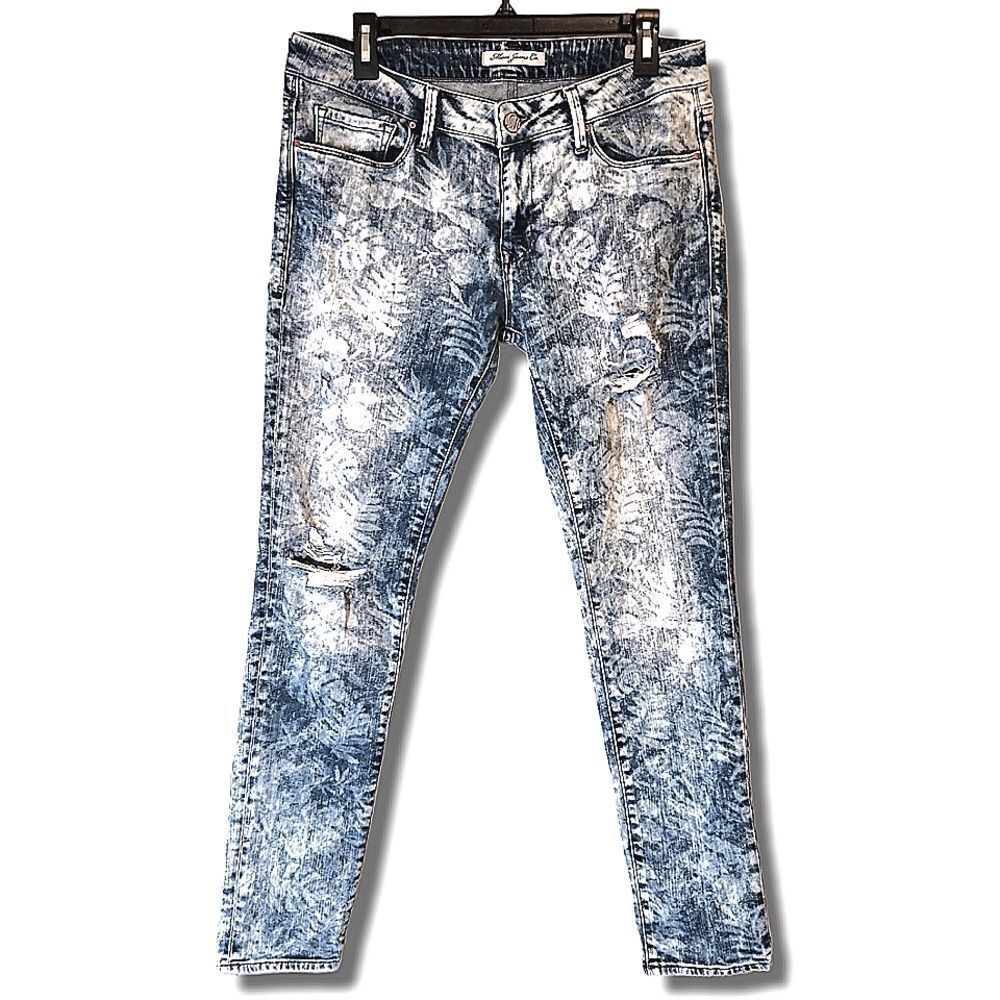 Women’s Blue Acid Wash Printed Skinny Jeans